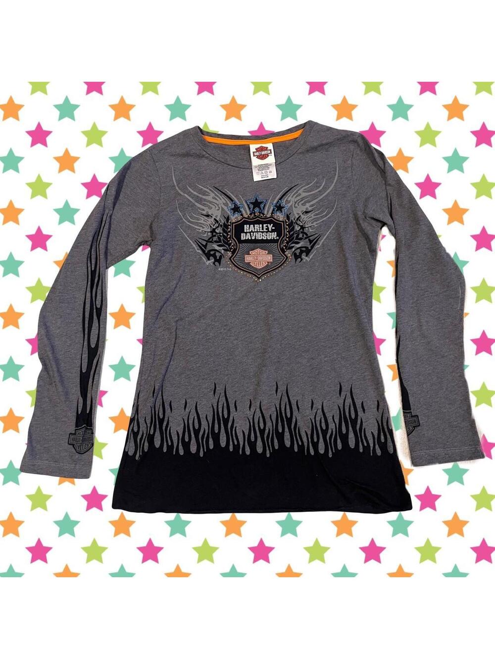 Gray Harley Davidson Longsleeve shirt with black flames tribal style details